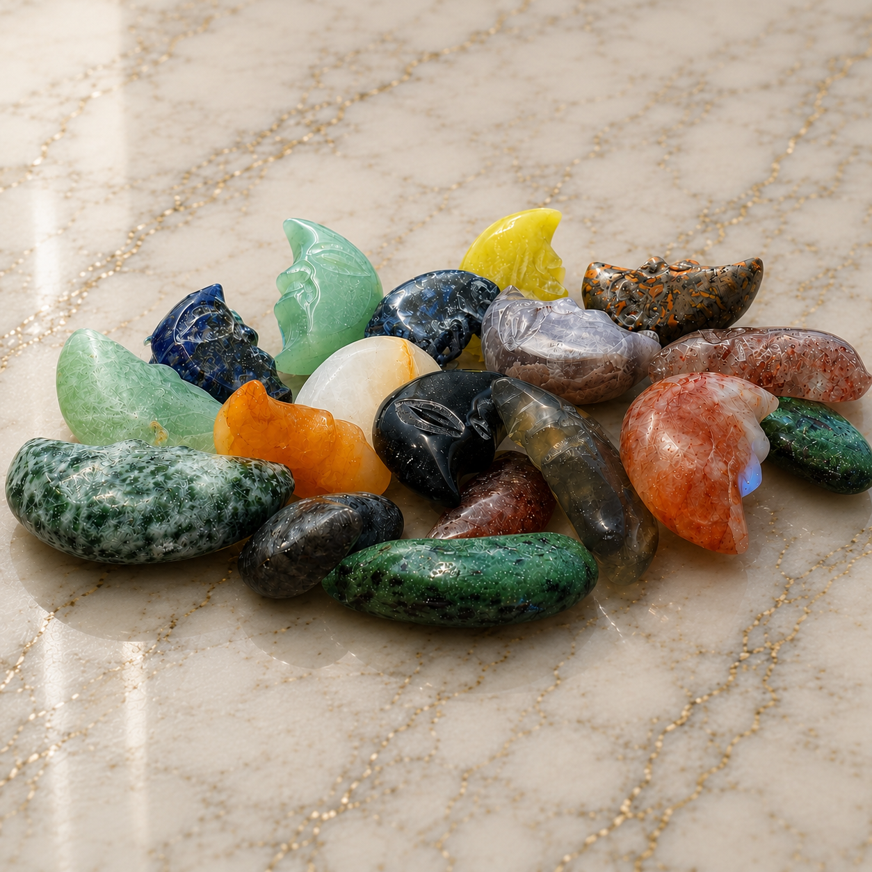 1.5 Inch Pocket Gemstone Moon Face Carvings