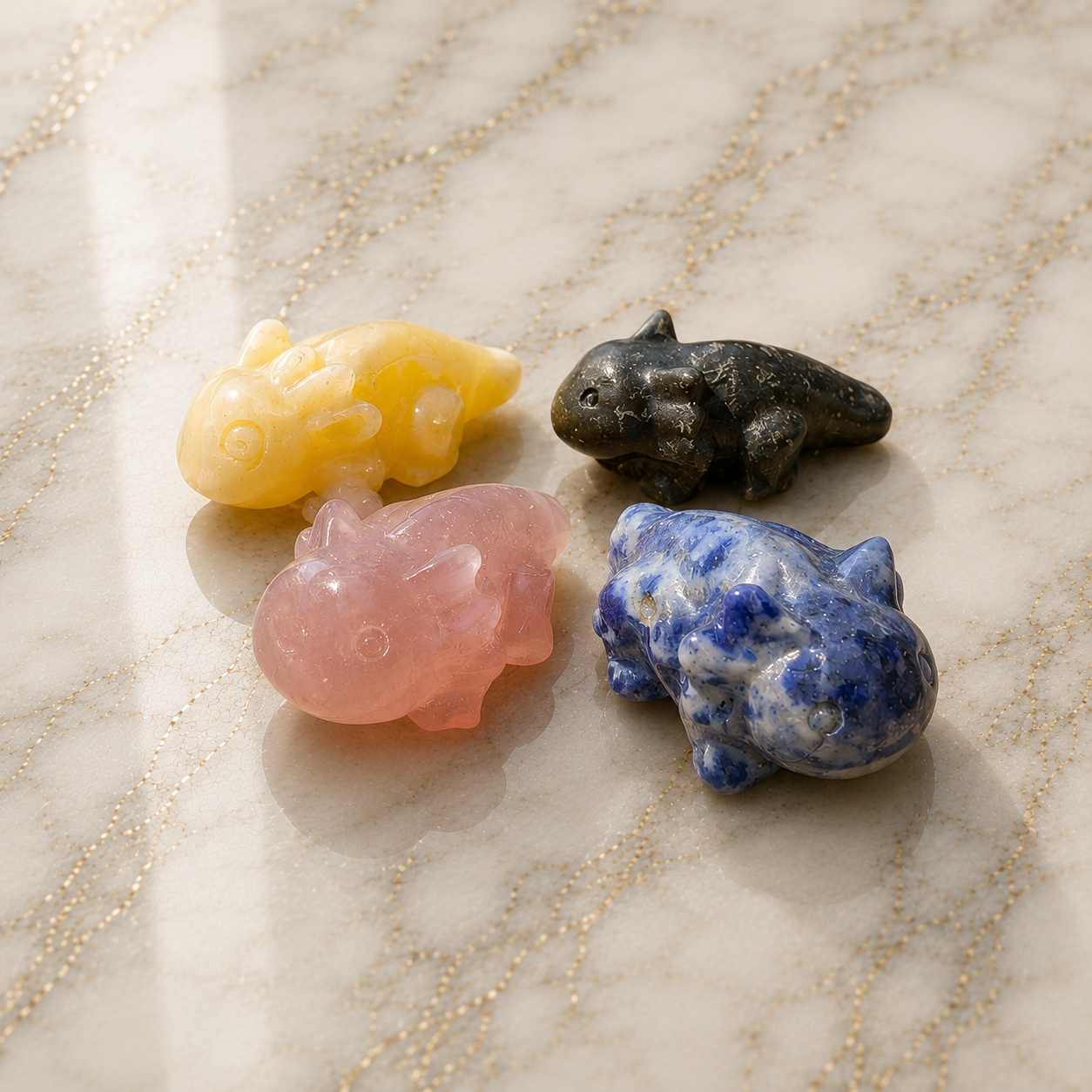 1.5 Inch Pocket Gemstone Axolotl Crystal Carvings