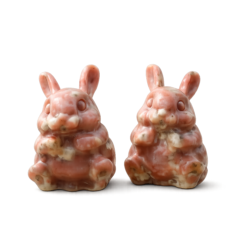 Natural Gemstone Crystal Pink Thulite Rabbit Bunny Carving