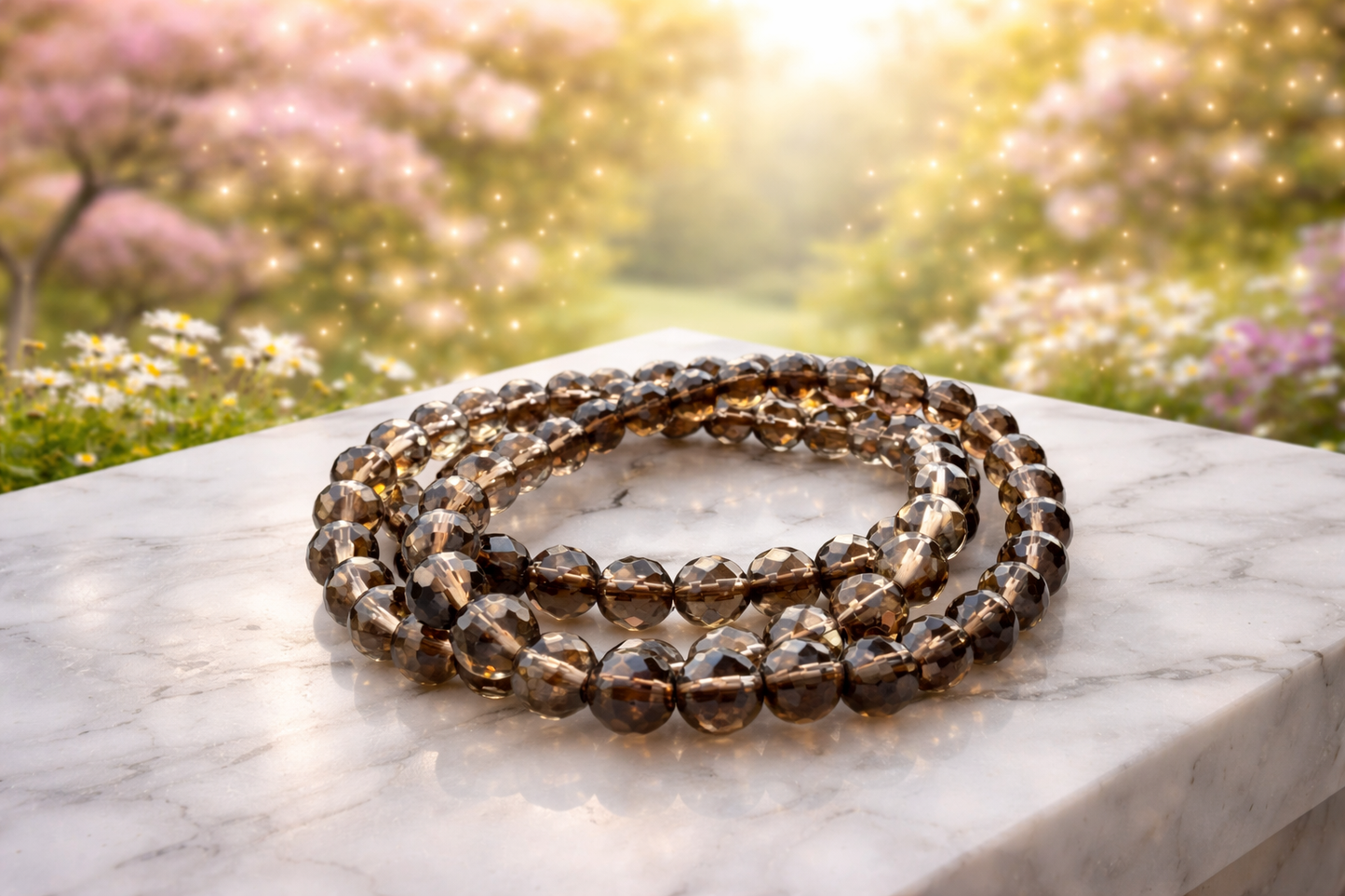 8mm Faceted Natural Smoky Quartz Crystal Stretch Bracelets