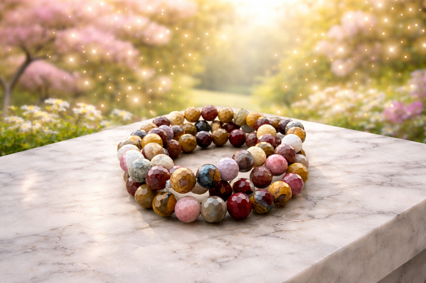 8mm Faceted Natural Mookaite Crystal Stretch Bracelets