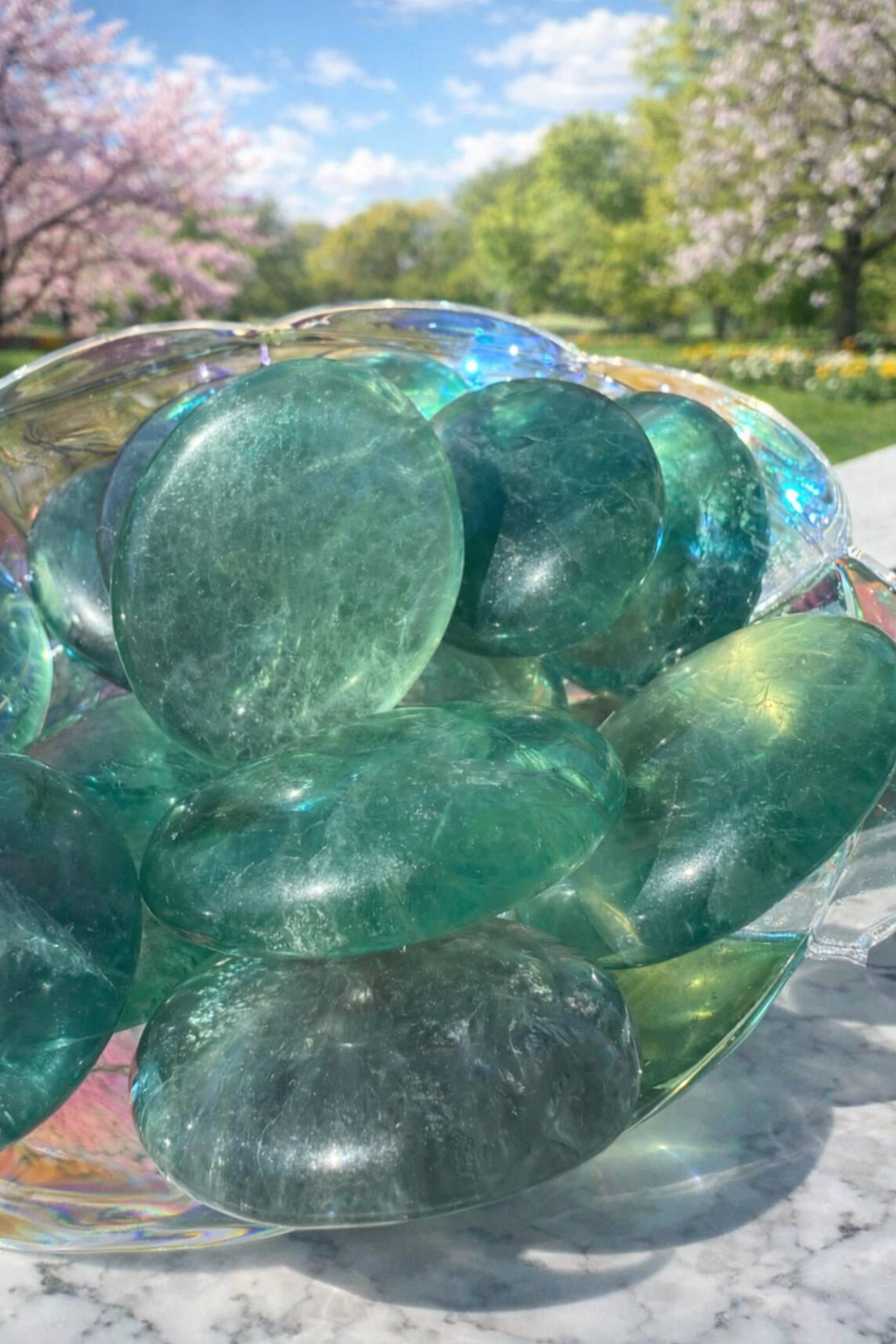 Natural Green Fluorite Crystal Energy Palm Stones