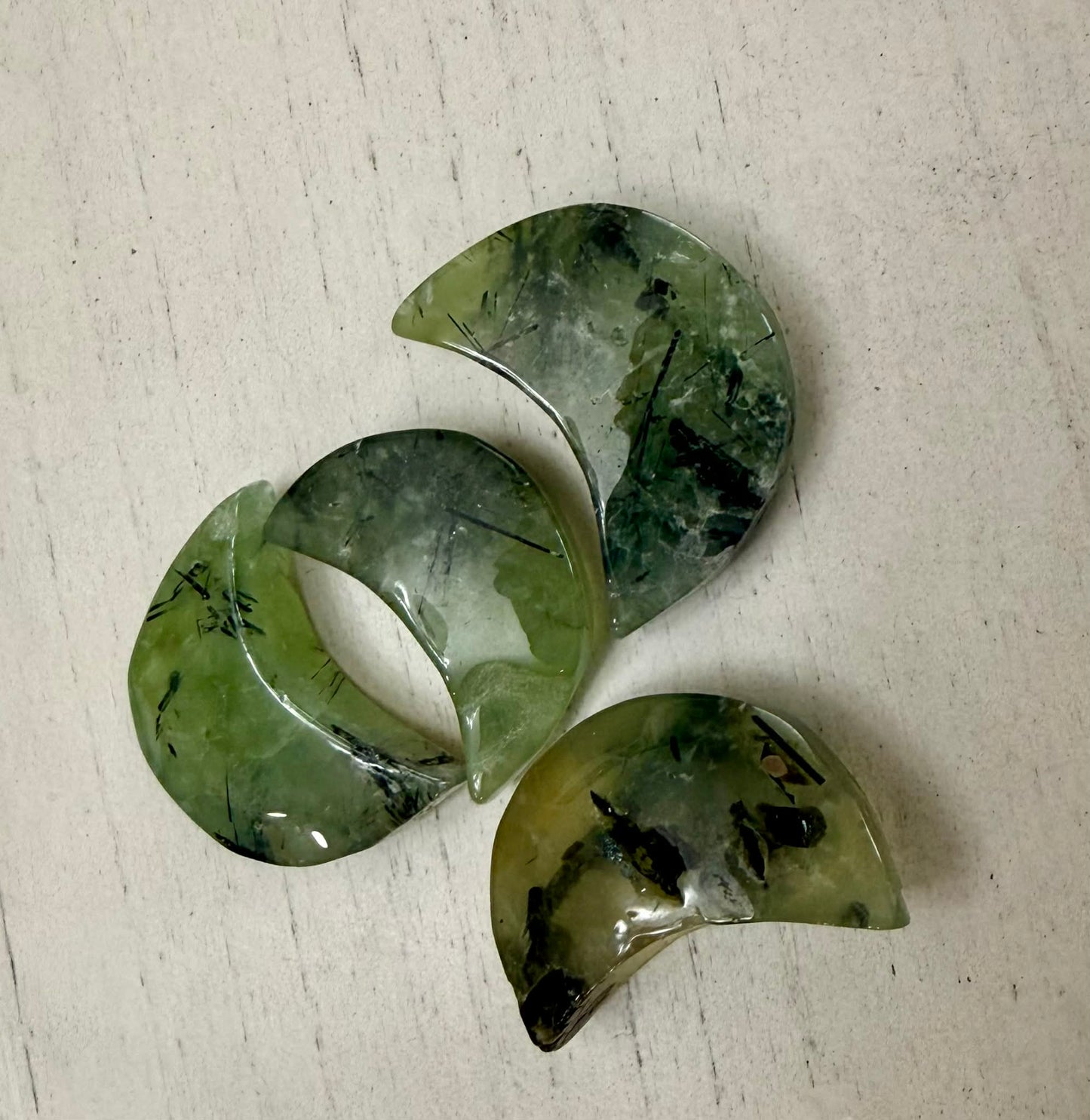 Natural Crystal Energy Prehnite with Epidote Moon Carvings 1/2 lb 8 oz