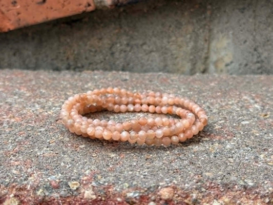 4mm Faceted Natural Peach Moonstone Crystal Stretch Bracelets