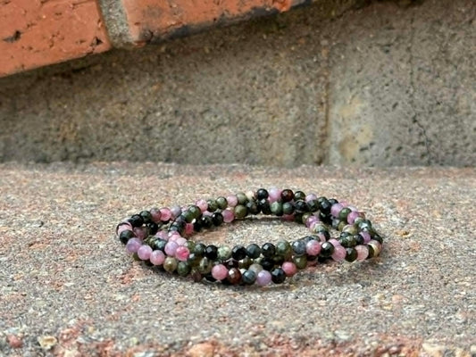 4mm Faceted Natural Watermelon Tourmaline Crystal Stretch Bracelets