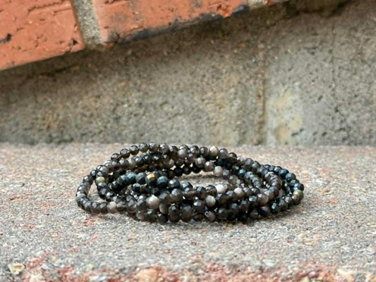 4mm Faceted Natural Silver Sheen Obsidian Crystal Stretch Bracelets