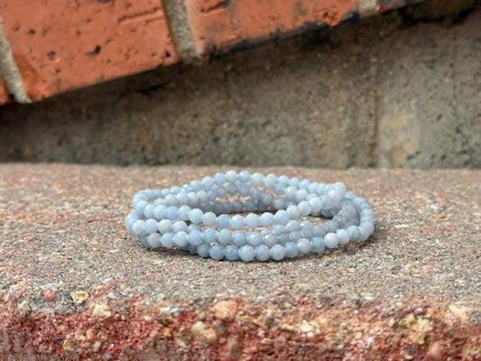 4mm Faceted Natural Angelite Crystal Stretch Bracelets