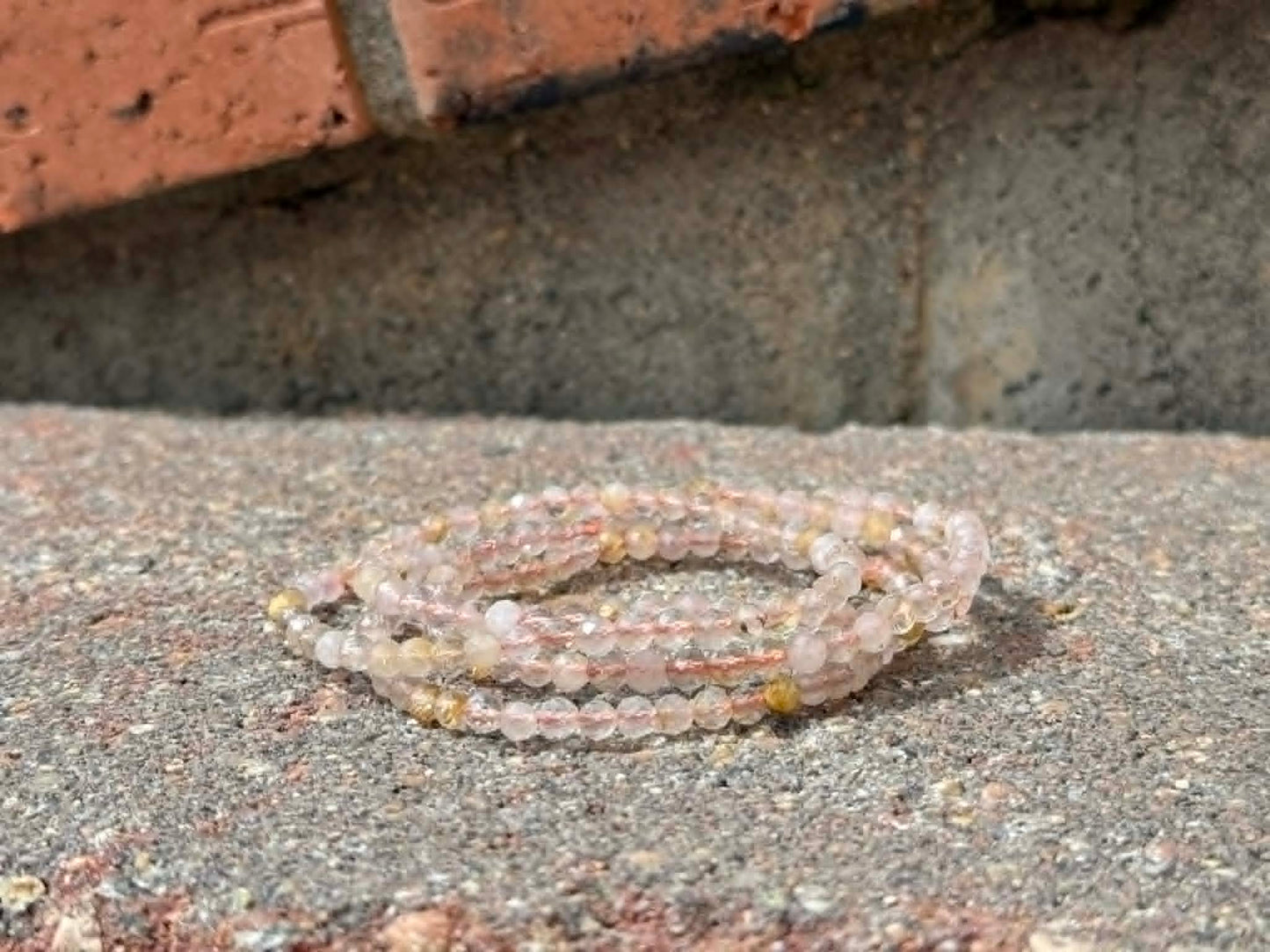 4mm Faceted Natural Golden Rutilated Quartz Crystal Stretch Bracelets