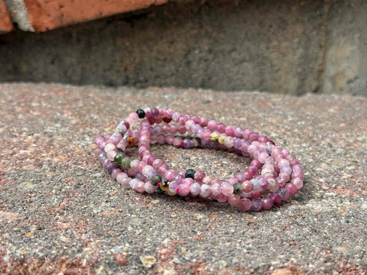 4mm Faceted Natural Pink Tourmaline Crystal Stretch Bracelets