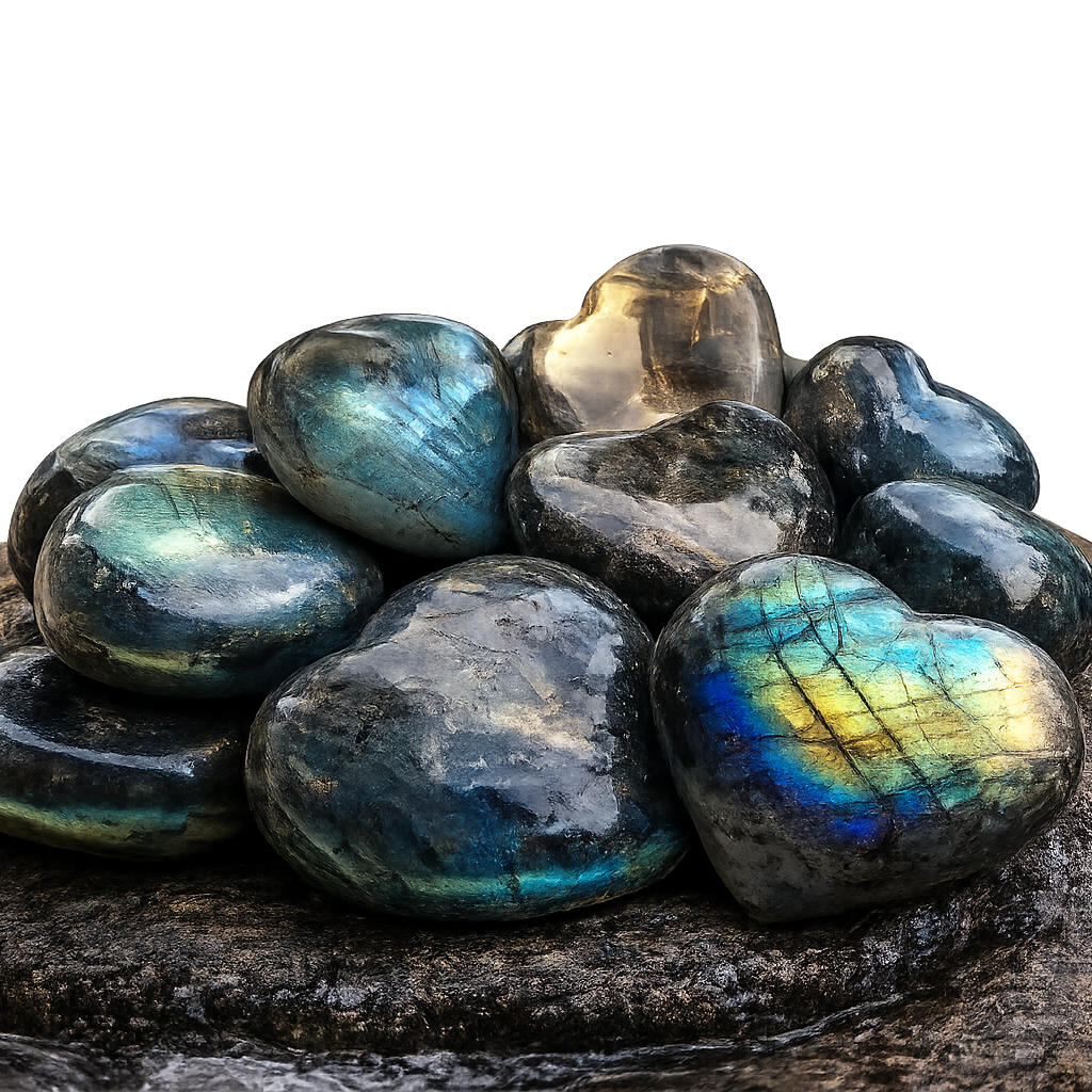 Natural Crystal Gemstone Labradorite Hearts 1/2 lb 8 oz