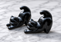 Natural Gemstone Crystal Black Obsidian Cute Stretching Cats Kitty for Fall