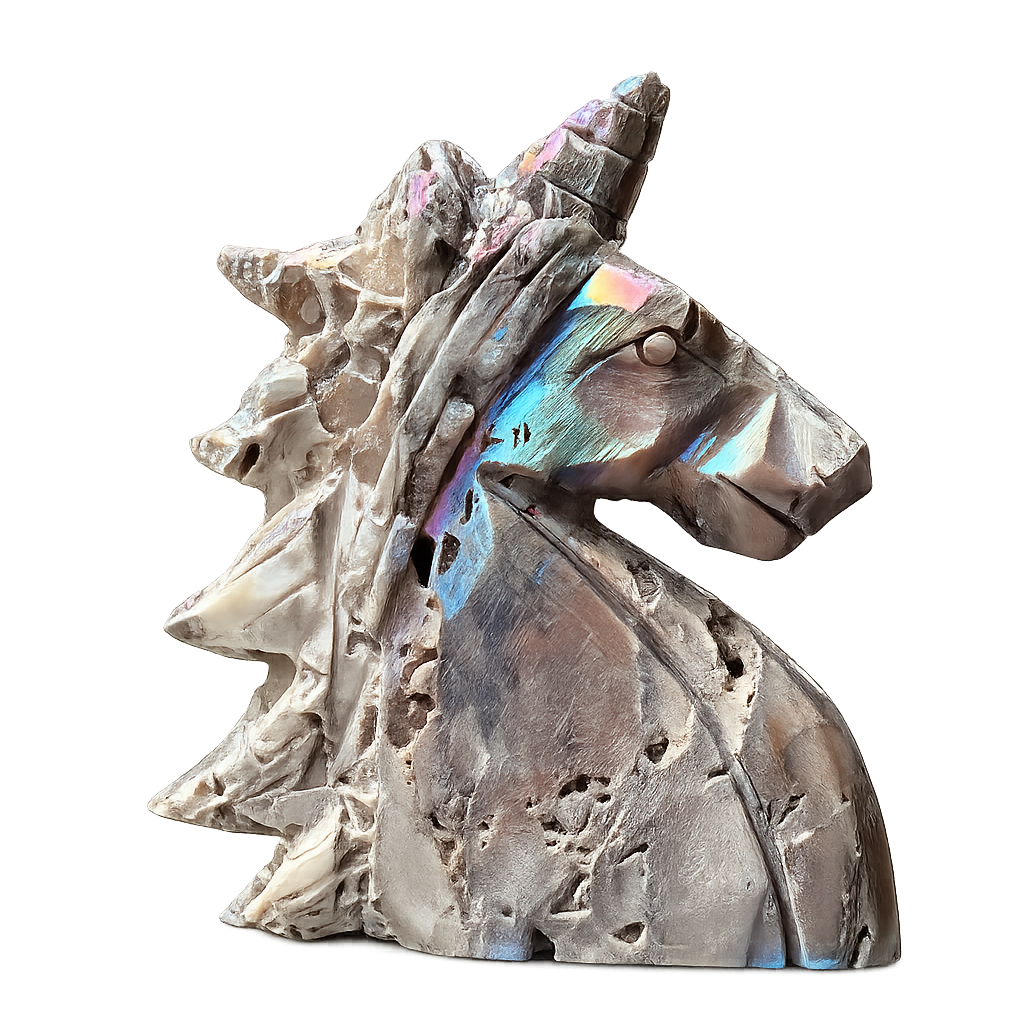 Natural Gemstone Crystal Aura Sphalerite Druzy Unicorn Carving