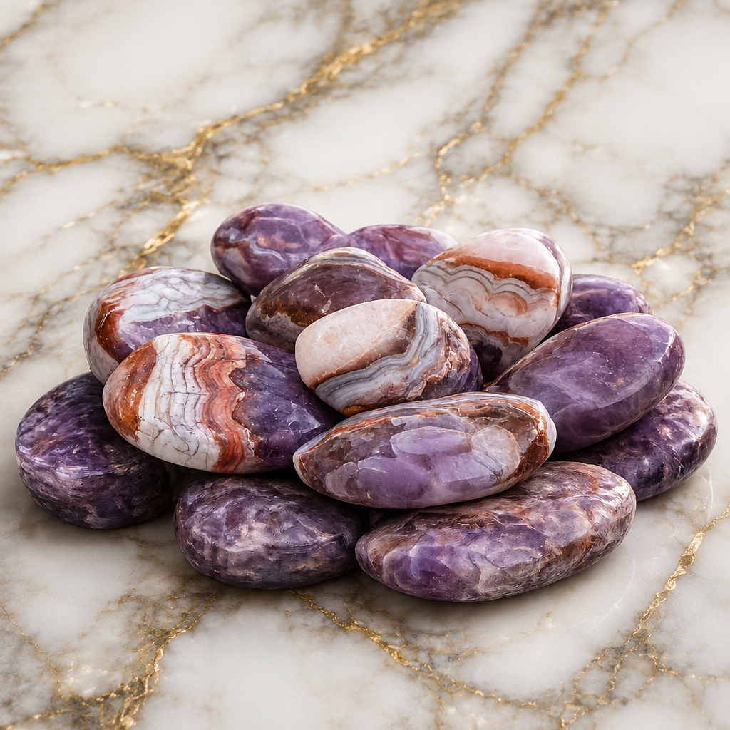 Natural Crystal Energy Lace Banded Amethyst Palm Stones 1/2 lb 8 oz