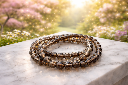 8mm Faceted Natural Smoky Quartz Crystal Stretch Bracelets