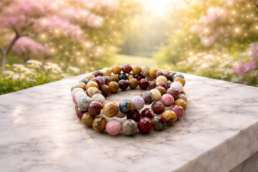 8mm Faceted Natural Mookaite Crystal Stretch Bracelets