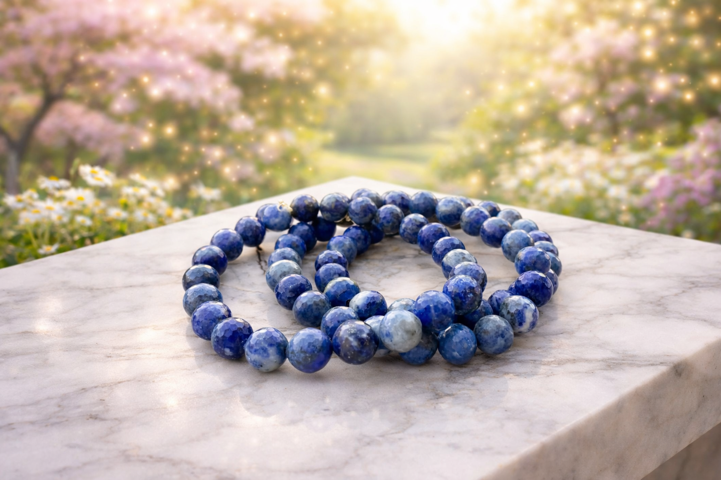 8mm Faceted Natural Lapis Lazuli Crystal Stretch Bracelets
