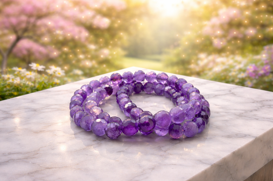 8mm Faceted Natural Amethyst Crystal Stretch Bracelets