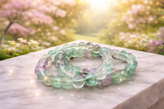 8mm Faceted Natural Fluorite Crystal Stretch Bracelets