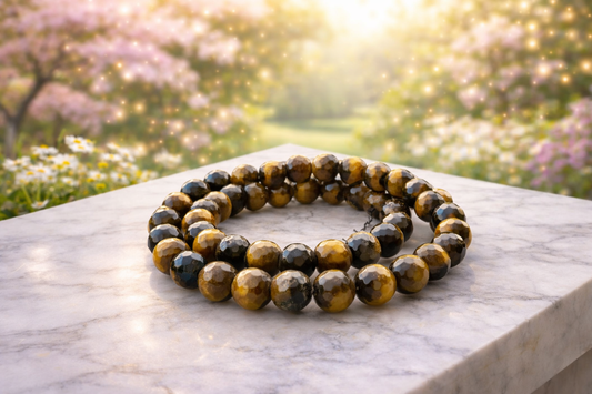 8mm Faceted Natural Tiger Eye Crystal Stretch Bracelets