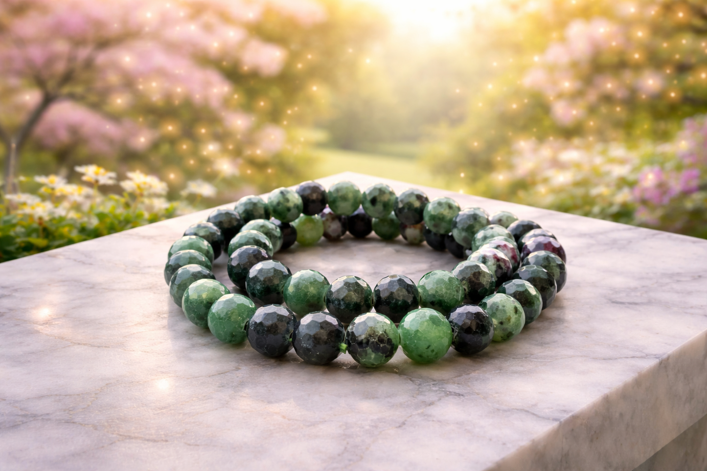 8mm Faceted Natural Ruby Zoisite Crystal Stretch Bracelets