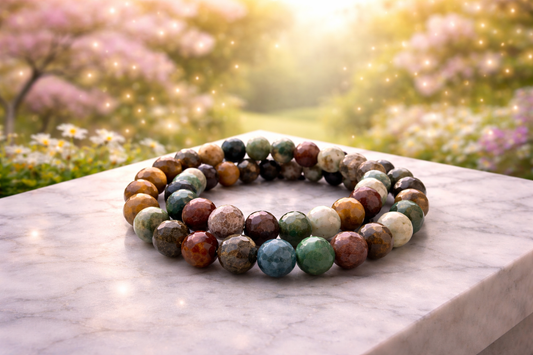 8mm Faceted Natural Ocean Jasper Crystal Stretch Bracelets