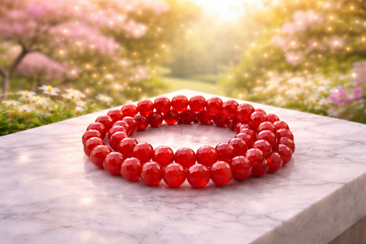 8mm Faceted Natural Carnelian Crystal Stretch Bracelets