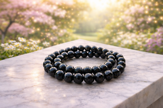 8mm Faceted Natural Black Obsidian Crystal Stretch Bracelets