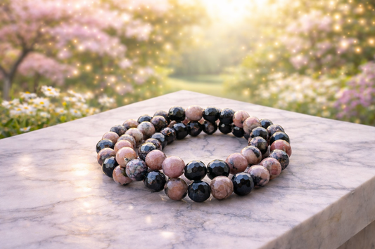 8mm Faceted Natural Rhodonite Crystal Stretch Bracelets