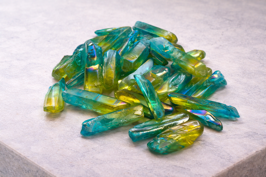 Green/Blue Aura Quartz Points 8 oz Wholesale Special Bulk Crystal Lot
