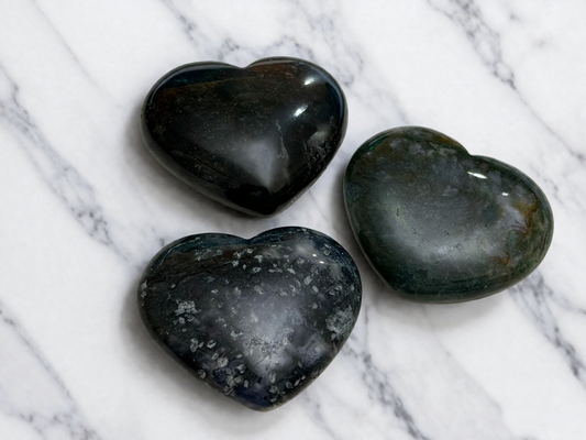 Natural Moss Agate Crystal Gem Energy Hearts