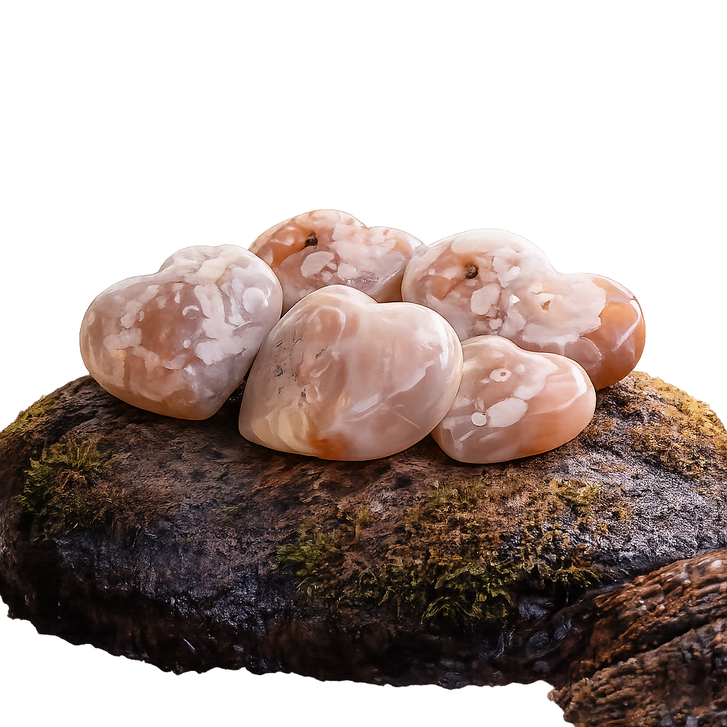 Natural Crystal Gemstone Flower Agate Hearts 1/2 lb 8 oz.