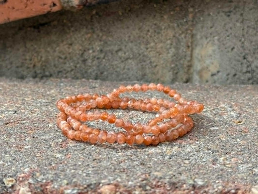 4mm Faceted Natural Sunstone Crystal Stretch Bracelets