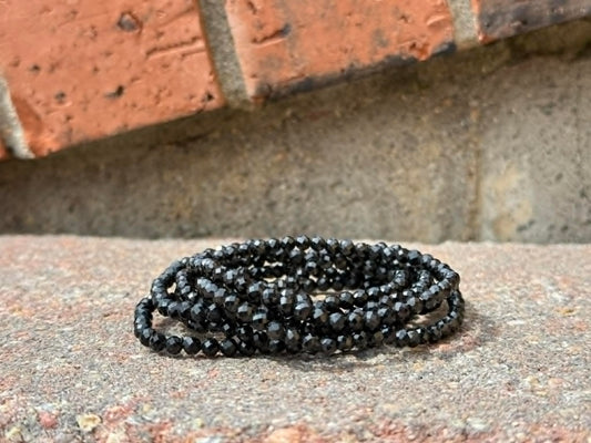 4mm Faceted Natural Black Tourmaline Crystal Stretch Bracelets