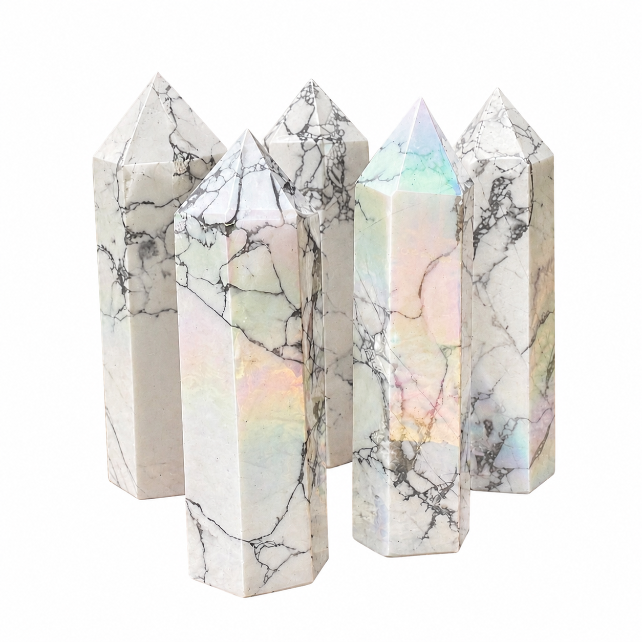 Natural Crystal Gemstone Aura Howlite Towers Points